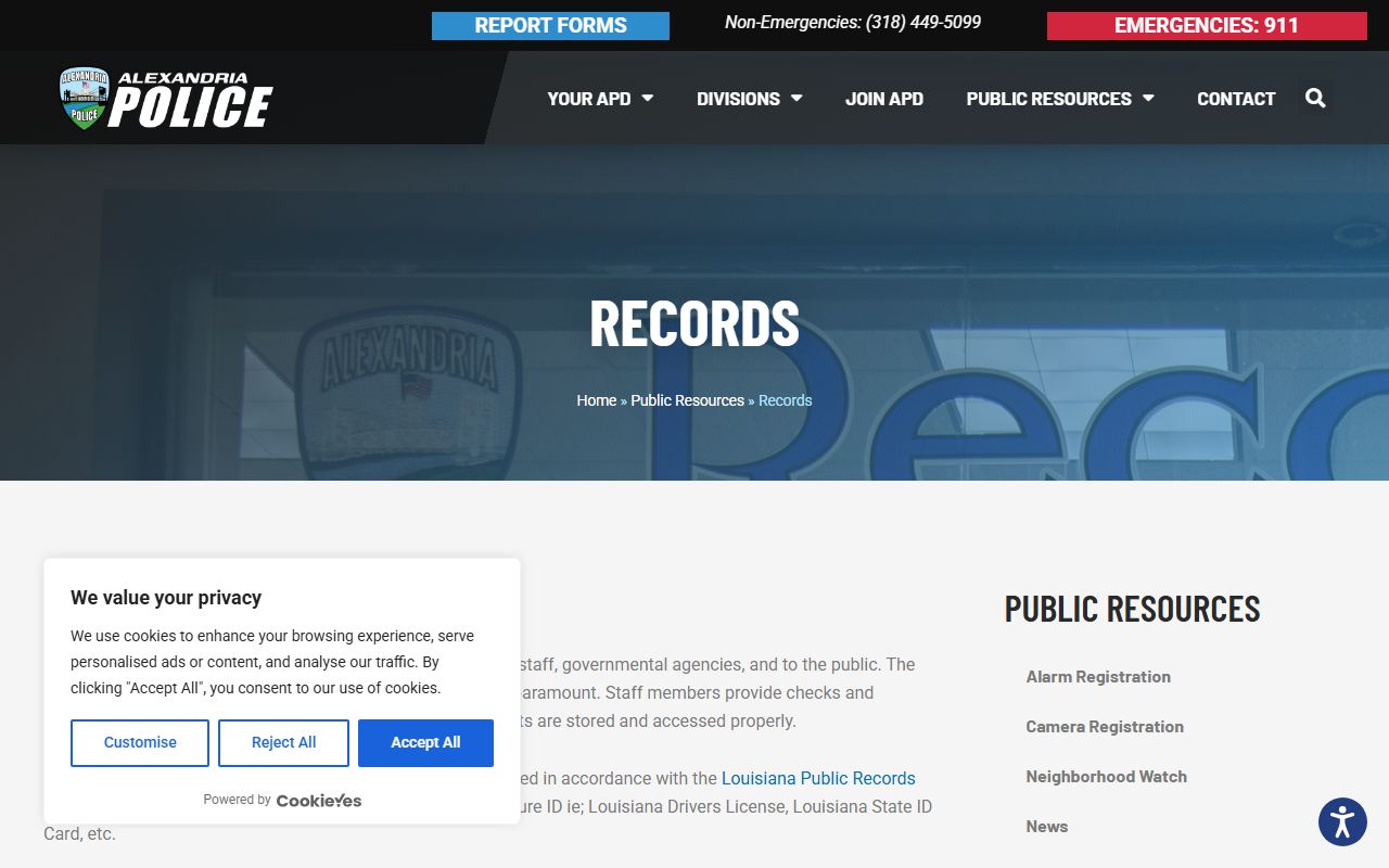 Alexandria Police Records Division arrest records