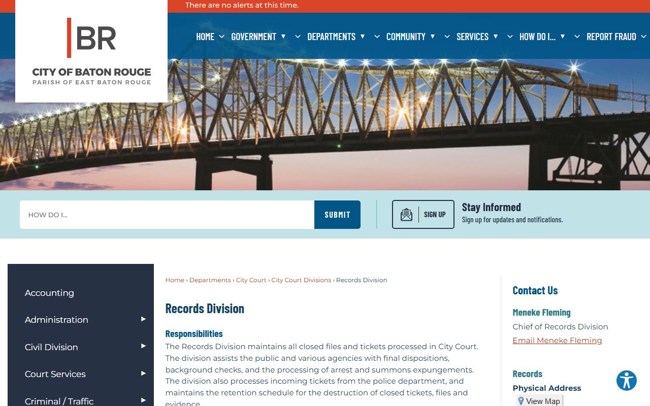 Baton Rouge Police Records Division page arrest records