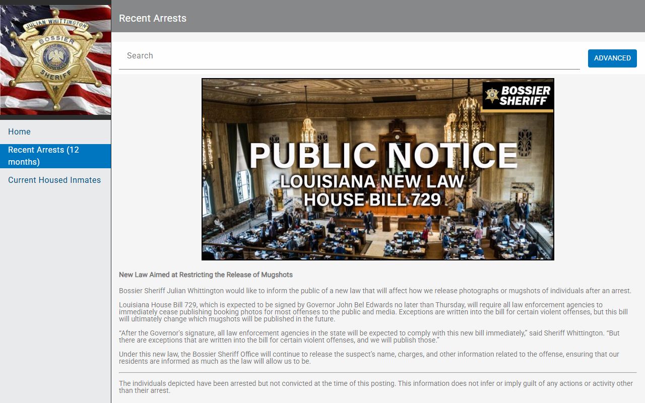 Bossier Parish recent arrests portal Bossier City arrest records