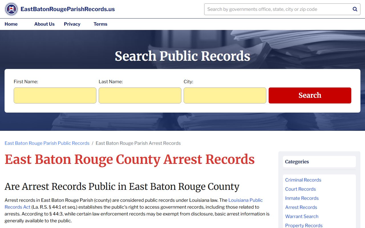 East Baton Rouge Parish arrest records Central Louisiana