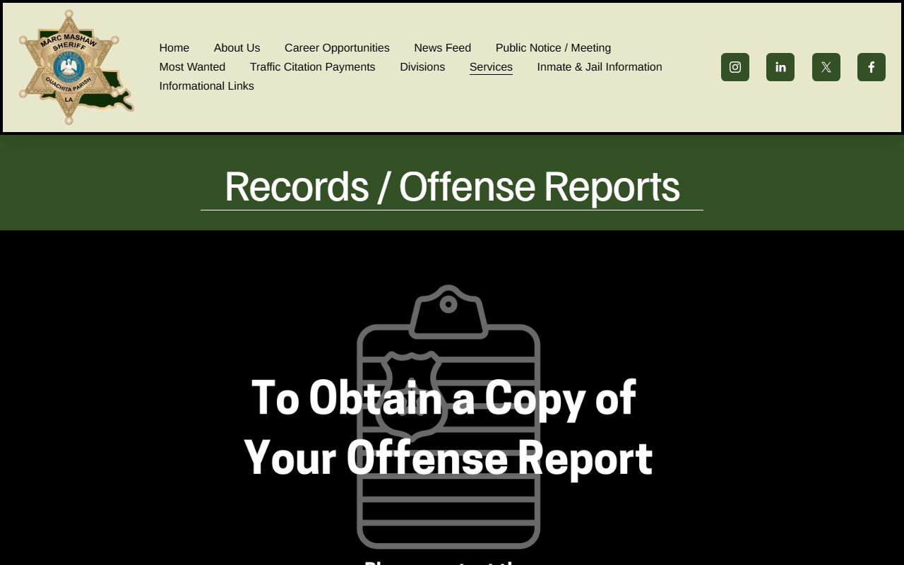 Ouachita Parish Sheriff records offense reports Monroe arrest records