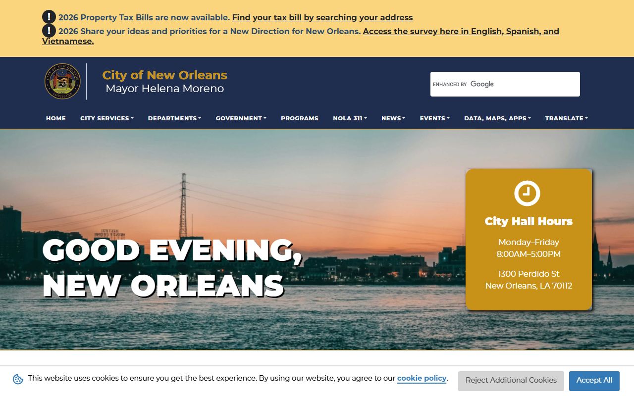 City of New Orleans homepage arrest records and public records