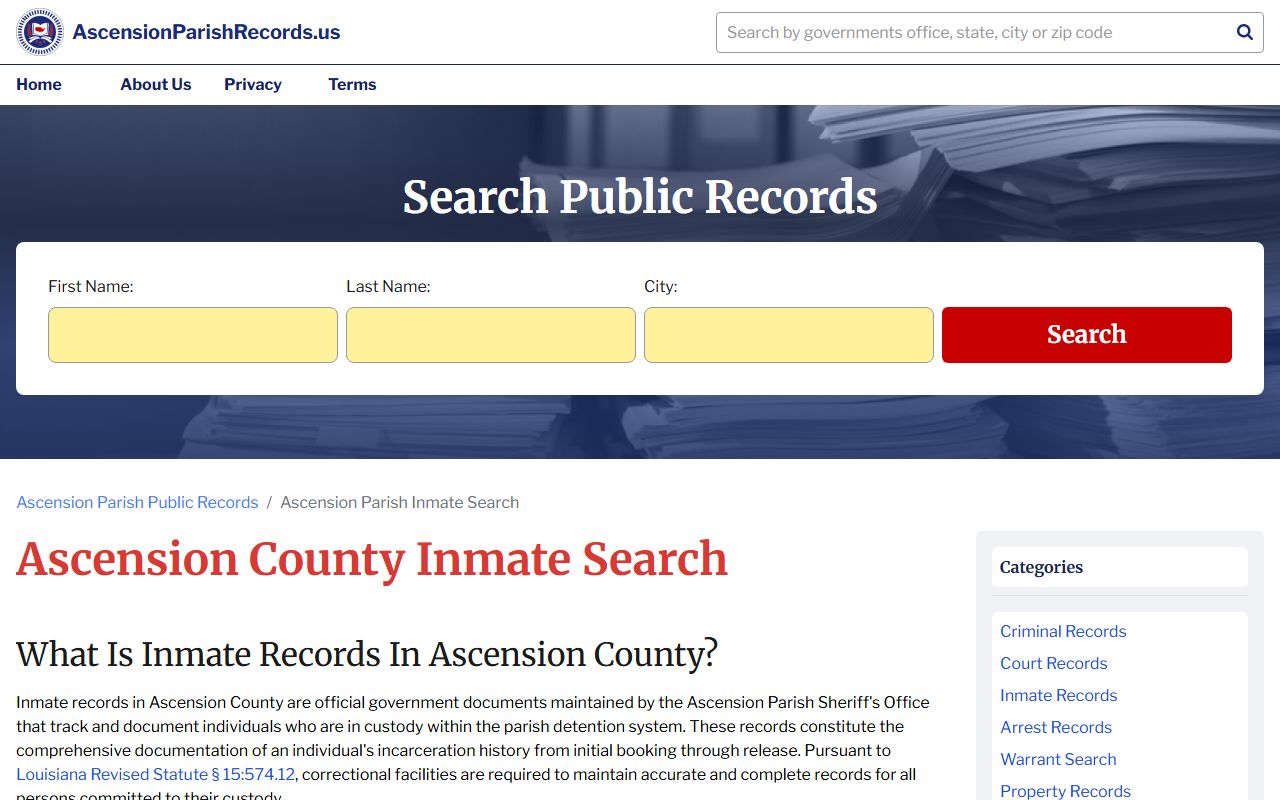 Ascension Parish inmate search Prairieville arrest records