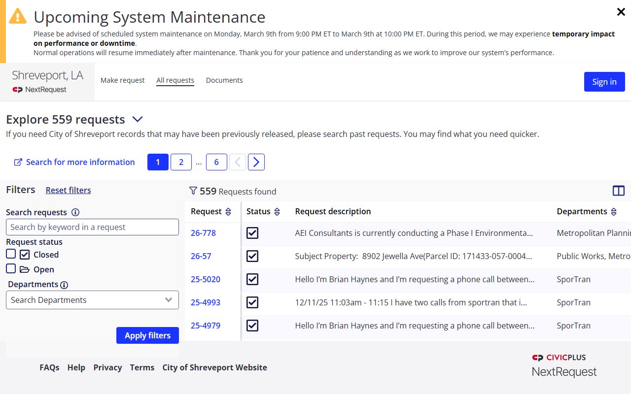 Shreveport online public records request system arrest records