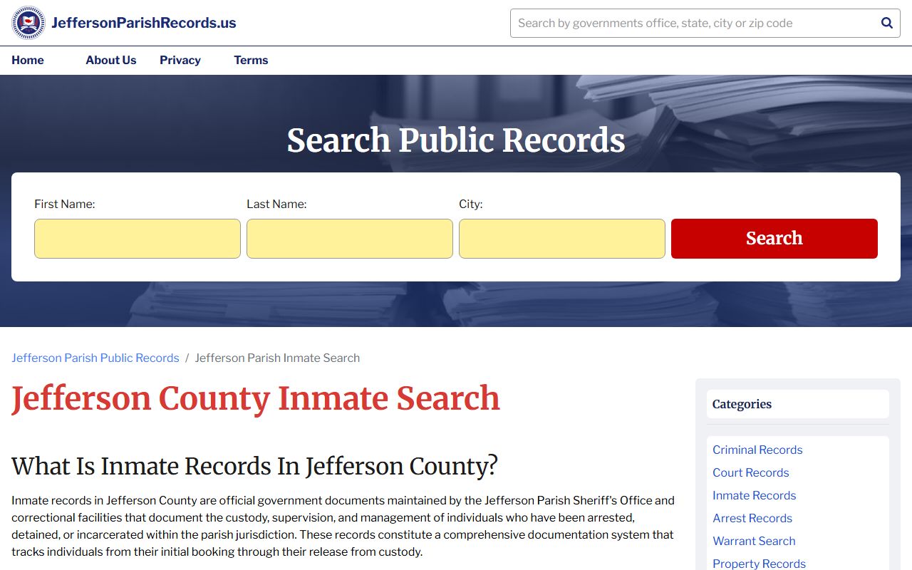 Jefferson Parish inmate search Terrytown arrest records