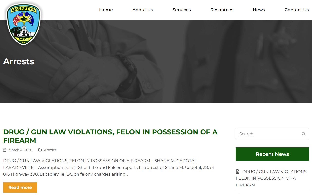 assumption parish sheriff arrests category arrest records