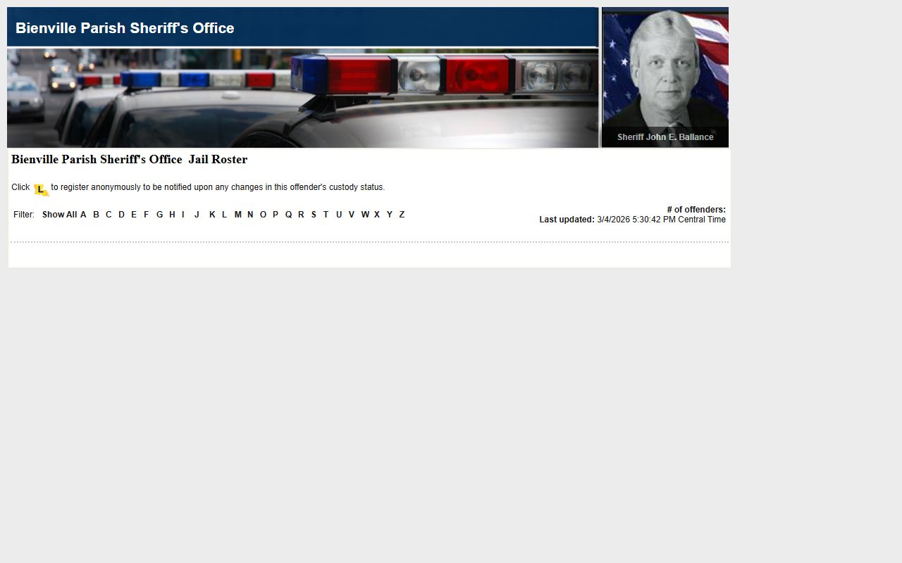 bienville parish sheriff inmate roster arrest records