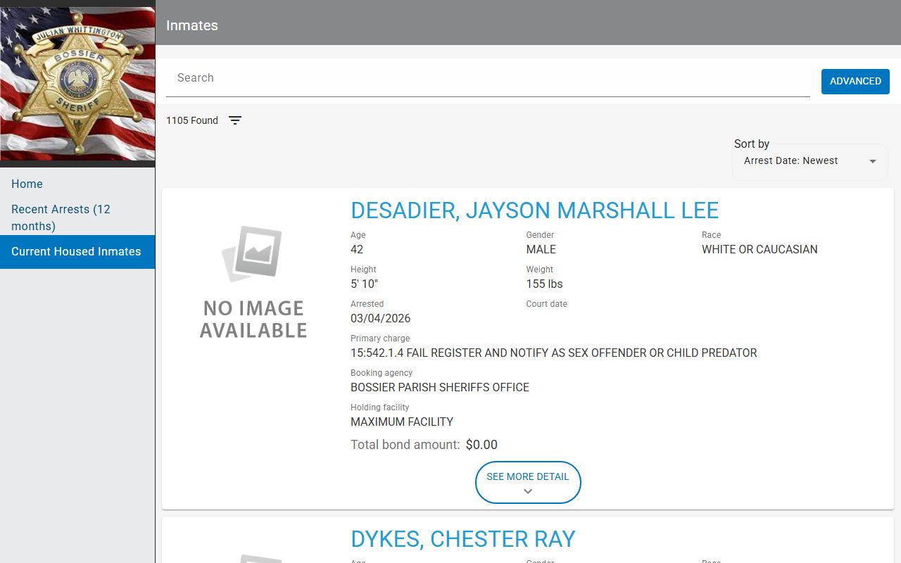 bossier parish sheriff inmate catalog arrest records