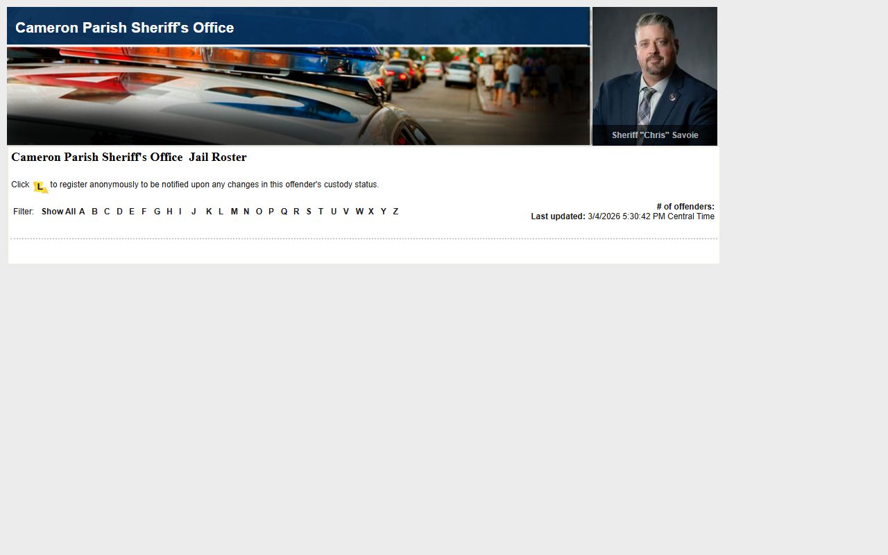 cameron parish inmate roster lavns arrest records