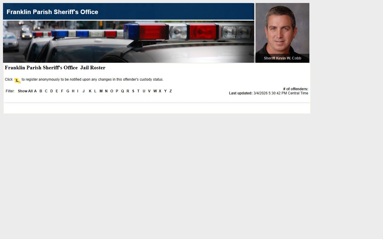 franklin parish LAVNS inmate roster arrest records