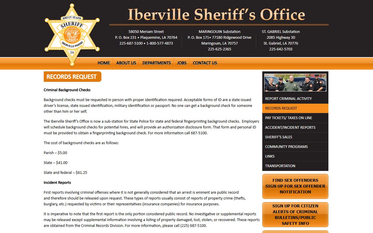 iberville parish sheriff records request page arrest records