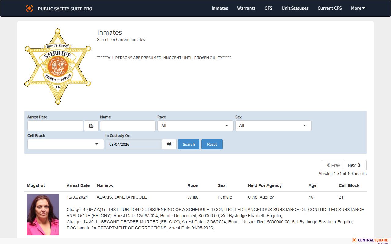 iberville parish zuercher inmate portal arrest records