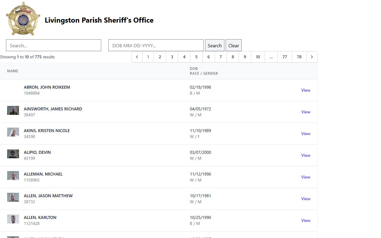 livingston parish sheriff tbs web inmate roster with mugshots arrest records
