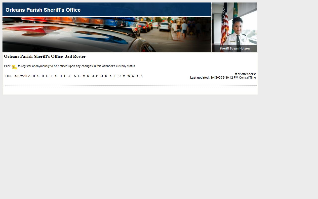 Orleans Parish Sheriff inmate roster arrest records