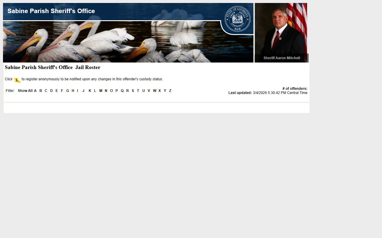 sabine parish sheriff inmate roster arrest records