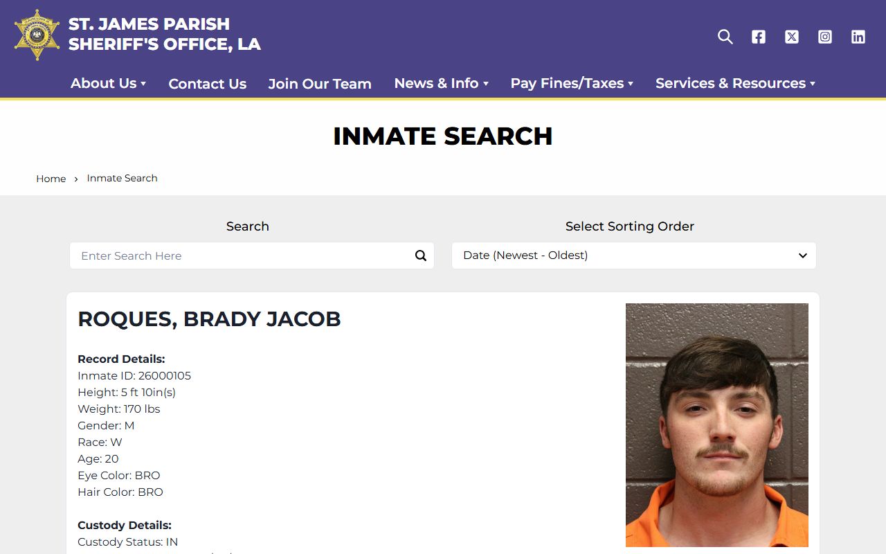 st james parish sheriff inmate search arrest records