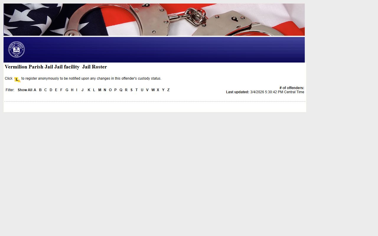 Vermilion Parish Sheriff inmate roster arrest records