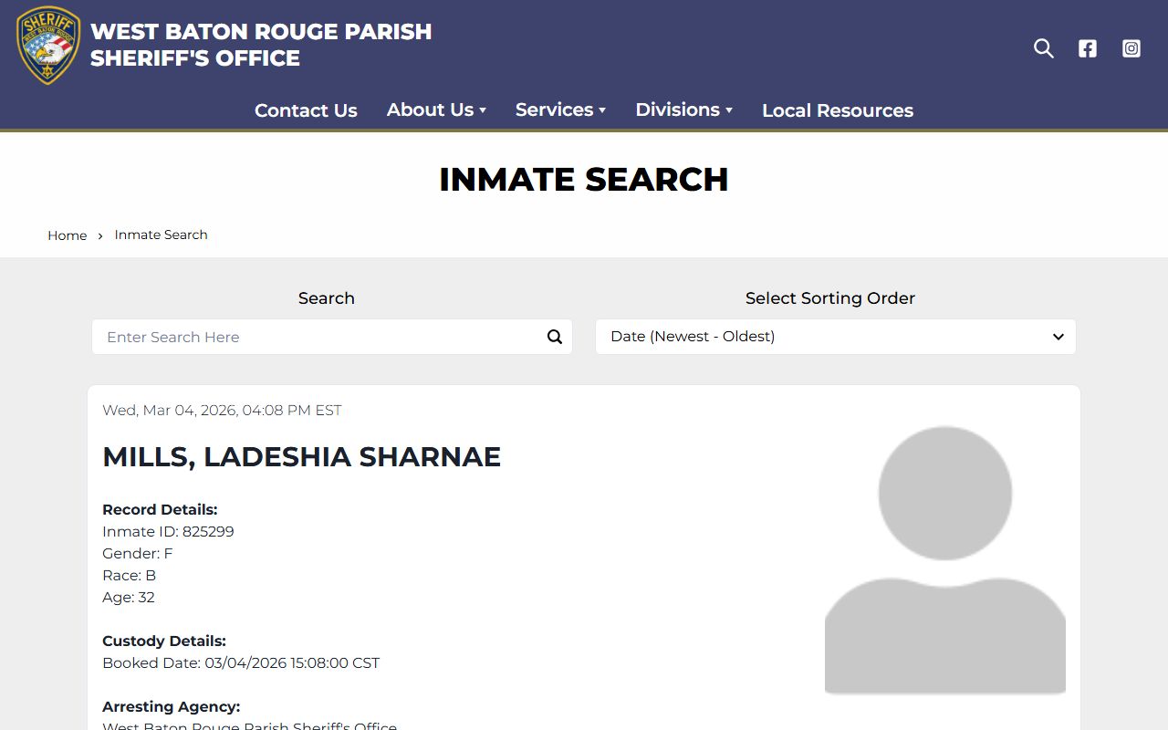 West Baton Rouge Parish Sheriff inmate search arrest records