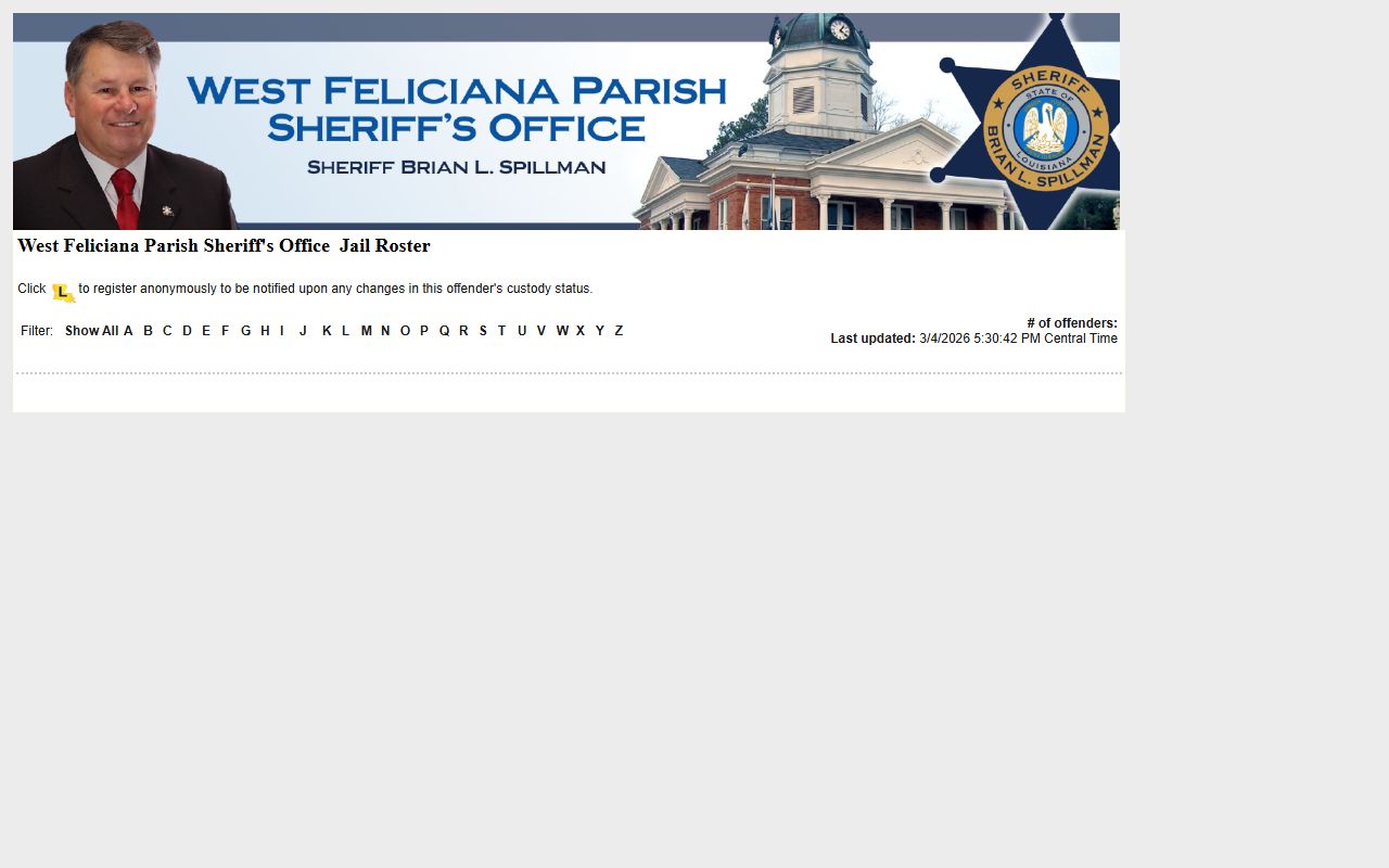 West Feliciana Parish Sheriff inmate roster arrest records