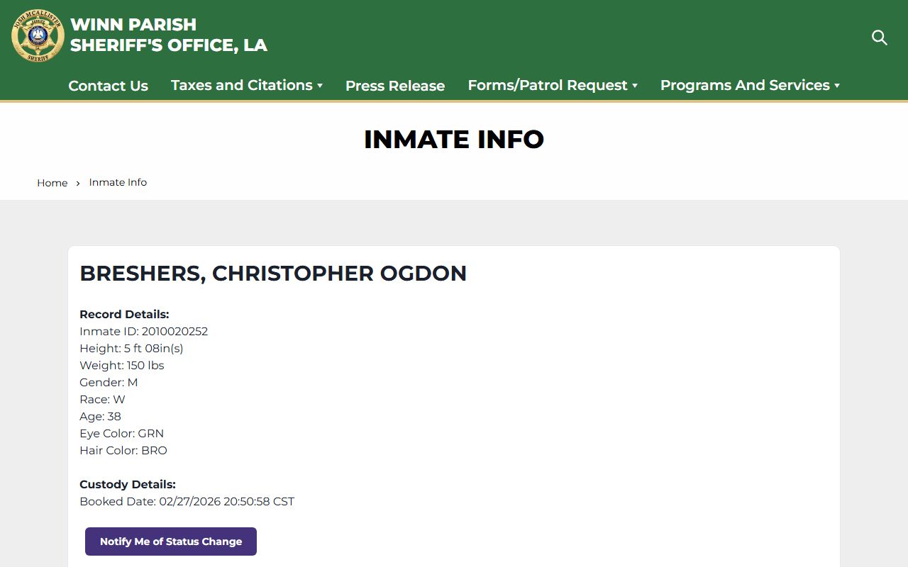 Winn Parish Sheriff inmate lookup arrest records